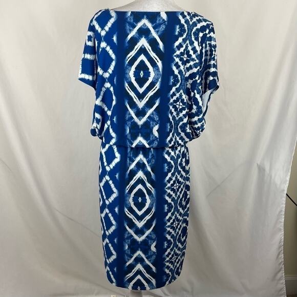 Chico’s Blue Tie Dye Party Cruise Coastal  Grandma Dress NWOT Size 8 - Picture 6 of 16